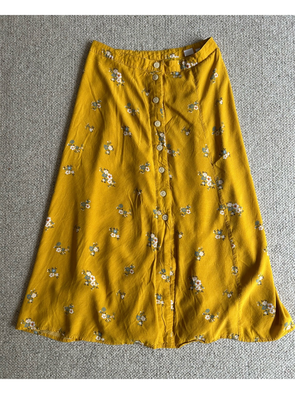 GAP Yellow Floral Cottagecore Button-Front Skirt